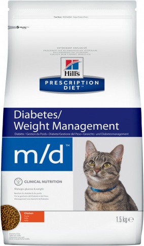 Hill's Prescription Diet m/d Diabetes/Weight Management корм для кошек диета для поддержания здоровья при сахарном диабете курица 1,5 кг фото 1