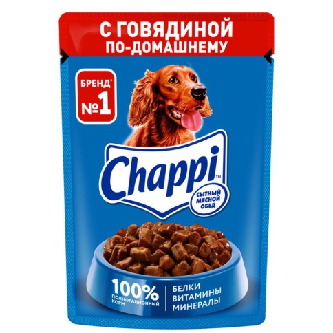 Chappi влажный корм для взрослых собак с говядиной по-домашнему в паучах - 85 г фото 1