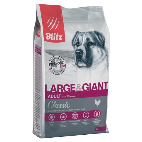 Сухой корм Blitz Adult Large & Giant Breed для взрослых собак крупных пород с курицей 2 кг фото 2
