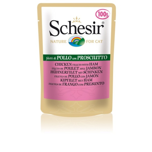 Schesir для кошек в паучах с куриным филе и ветчиной - 100 г фото 2