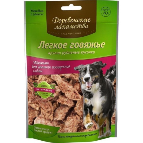 ДЕРЕВЕНСКИЕ ЛАКОМСТВА "Традиционные" Легкое говяжье крупно рубленые кусочки для собак 70 гр фото 2