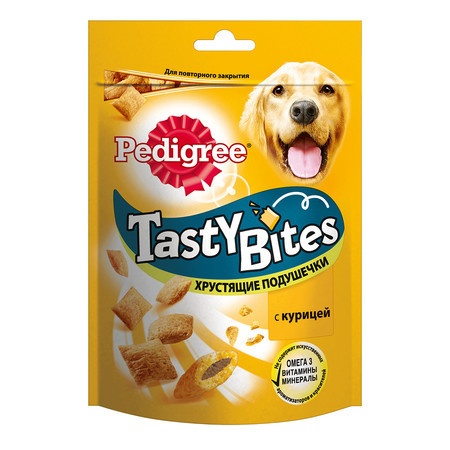Лакомство Pedigree Tasty Bites для собак в форме ароматных кусочков с курицей - 130 г фото 1