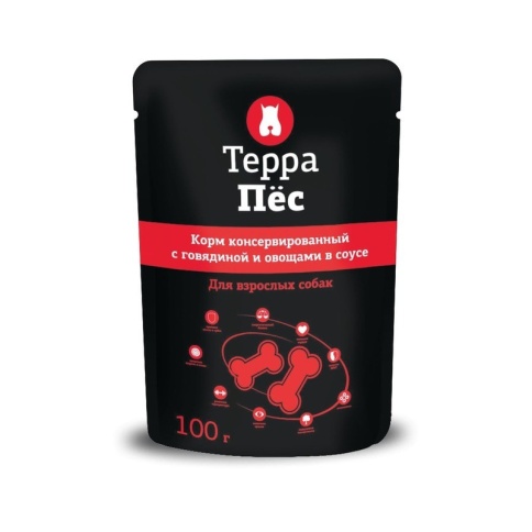 Терра Пёс влажный корм для взрослых собак всех пород с говядиной и овощами в соусе - 100 г фото 1