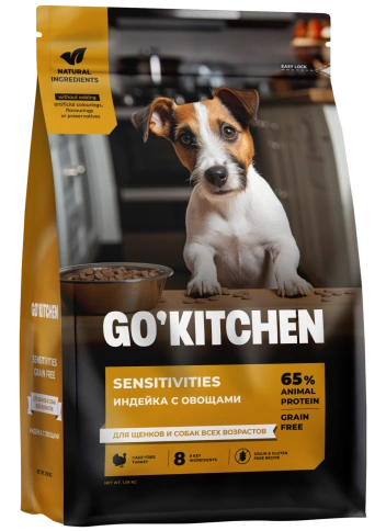 Сухой корм GO'KITCHEN для щенков и собак всех возрастов для чувствительного пищеварения с индейкой, 1.59 кг фото 2