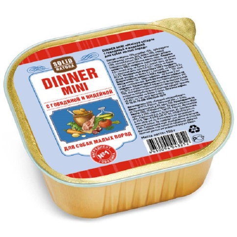 Solid Natura Dinner Mini с говядиной и индейкой - консервированное питание для собак мелких пород. фото 1