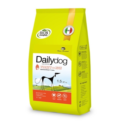 Сухой корм Dailydog Adult Small Breed для взрослых собак мелких и миниатюрных пород с индейкой и рисом 1.5 кг фото 2