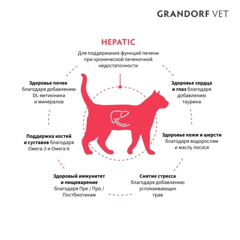 Сухой корм Grandorf Veterinary Hepatic для кошек при заболеваниях печени, 400 г фото 2