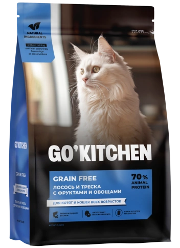 Сухой корм GO'KITCHEN для котят и кошек всех возрастов с лососем и треской, 1.36 кг фото 1