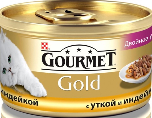 Консервы Gourmet Gold для взрослых кошек кусочки в соусе с уткой и индейкой - 85 г фото 1