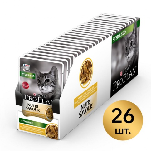 Влажный корм Pro Plan Cat Adult NutriSavour Sterilised для стерилизованных кошек с курицей в соусе - 85 г фото 2