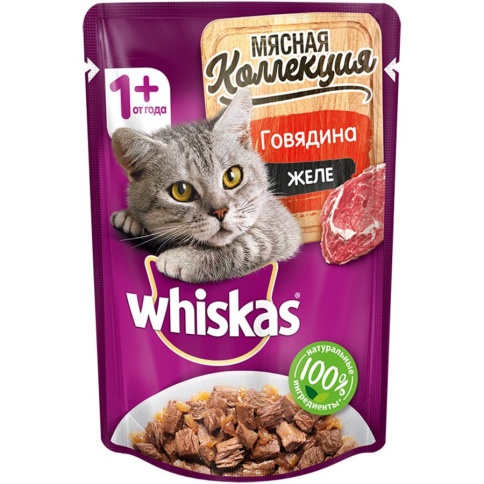 Whiskas Meaty влажный корм для кошек Мясная коллекция с говядиной в паучах - 85 г фото 1