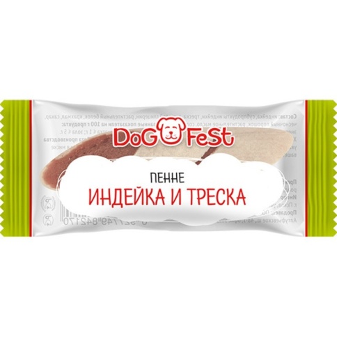 Лакомство Dog Fest пенне с индейкой и треской для собак - 60 г фото 1