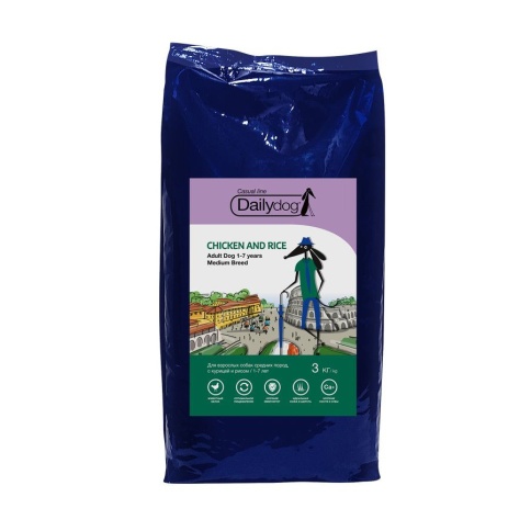 Dailydog Casual Dog Adult Medium Chicken and Rice сухой корм для взрослых собак средних пород с курицей и рисом - 3 кг фото 1