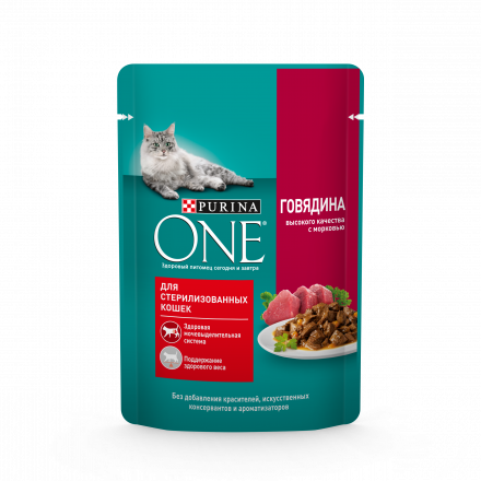 Purina One "Sterilized" паучи Говядина с морковью -75 гр фото 1