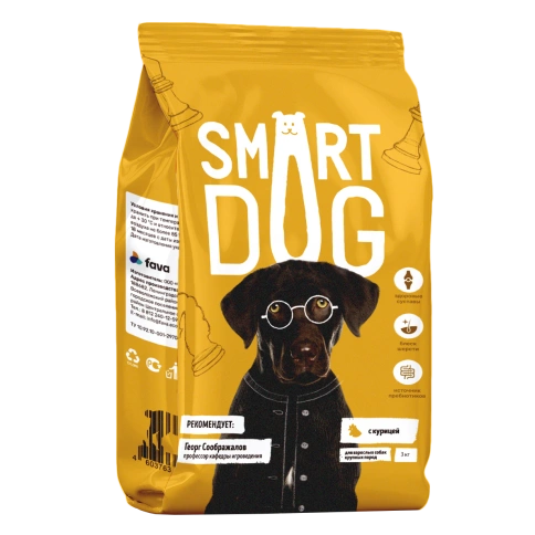 Сухой корм Smart Dog для взрослых собак крупных пород с курицей и овощами, 3 кг фото 1