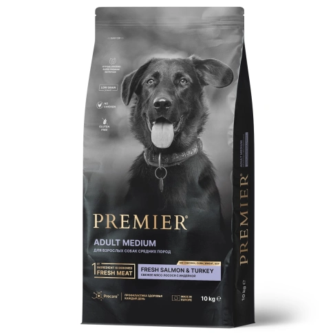 Сухой корм Premier Dog Salmon & Turkey Adult Medium для собак средних пород, 10 кг фото 1