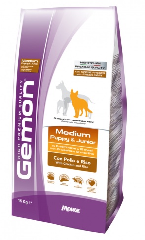 Корм GEMON DOG MEDIUM для щенков средних пород с курицей и рисом - 15 кг фото 1