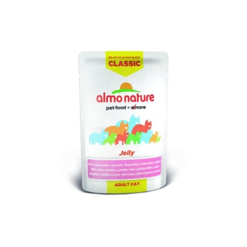 Almo Nature Classic Adult Cat Nature Jelly Tuna, Chicken & Ham паучи с тунцом, курицей и ветчиной в желе для взрослых кошек - 55 г фото 1