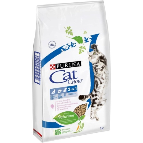 Сухой корм Purina Cat Chow Feline 3 in 1 для кошек с формулой тройного действия с домашней птицей - 7 кг фото 1