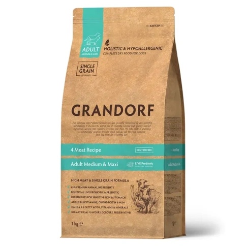 Сухой корм Grandorf Holistic 4 вида мяса с пробиотиками для взрослых собак средних и крупных пород, 1 кг фото 1