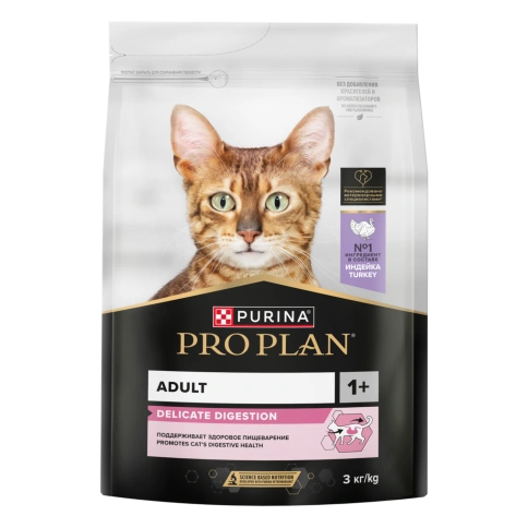 Сухой корм Purina Pro Plan Delicate для взрослых кошек с чувствительным пищеварением, с индейкой, 3 кг фото 1