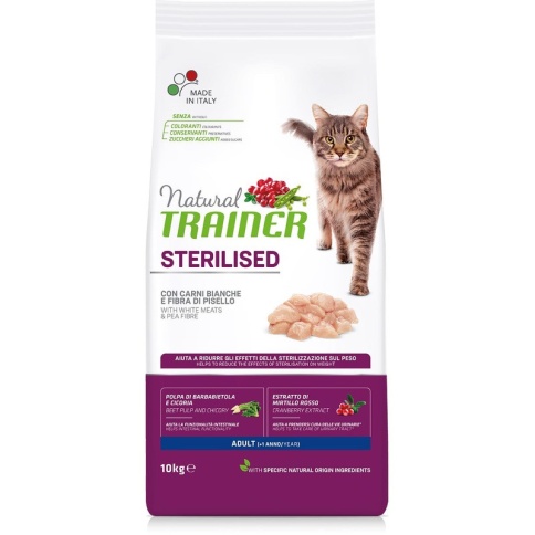 Сухой корм Trainer Natural Sterilised для взрослых стерилизованных кошек с белым мясом - 10 кг фото 1