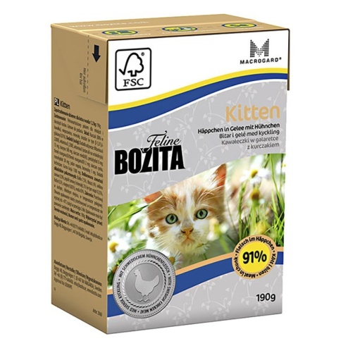 Bozita Feline Funktion Kitten влажный корм для котят, молодых, беременных и кормящих кошек с кусочками с курицей - 190 г фото 1