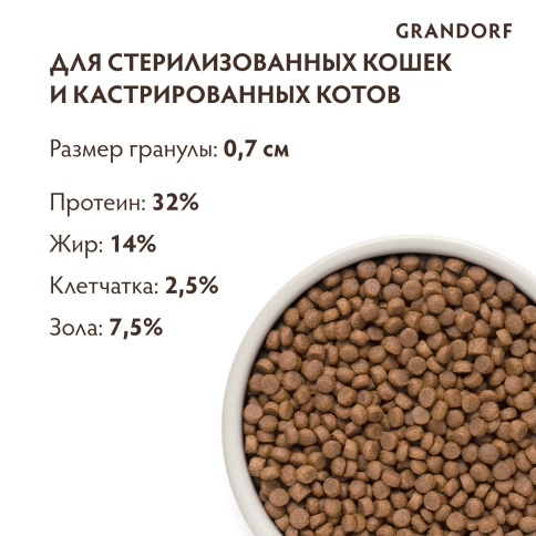 Сухой корм Grandorf 4 Meat Probiotic Sterilised Четыре вида мяса для стерилизованных кошек, 8 кг фото 9