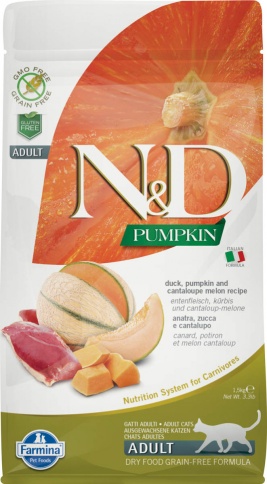 Farmina N&D Cat Grain Free pumpkin duck корм для взрослых кошек с уткой, тыквой и дыней 1,5 кг фото 1