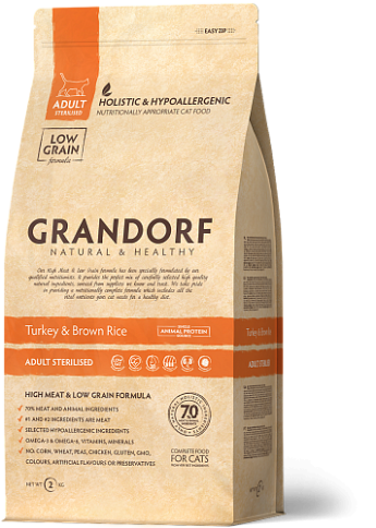 Grandorf turkey & Rice Adult Sterilised сухой корм для стерелизованных кошек, индейка с рисом - 2 кг фото 1