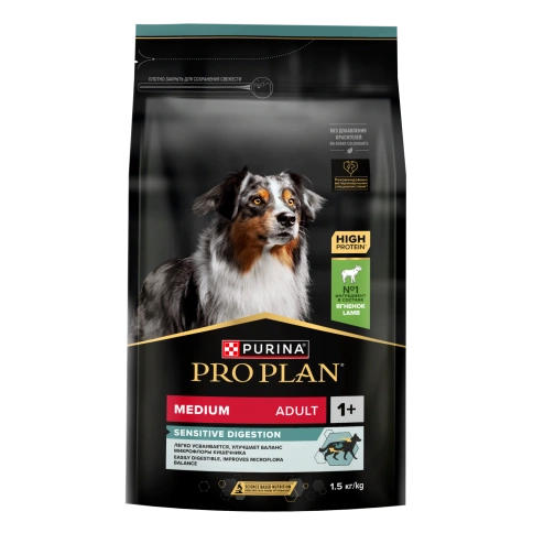 Сухой корм Purina Pro Plan Medium для взрослых собак средних пород, ягнёнок и рис, 1.5 кг фото 1