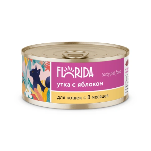 Влажный корм Florida для кошек с уткой с яблоком, 100 г фото 1