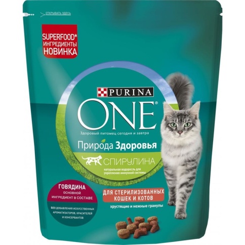 Сухой корм Purina One Природа Здоровья для стерилизованных кошек с говядиной - 180 г фото 1