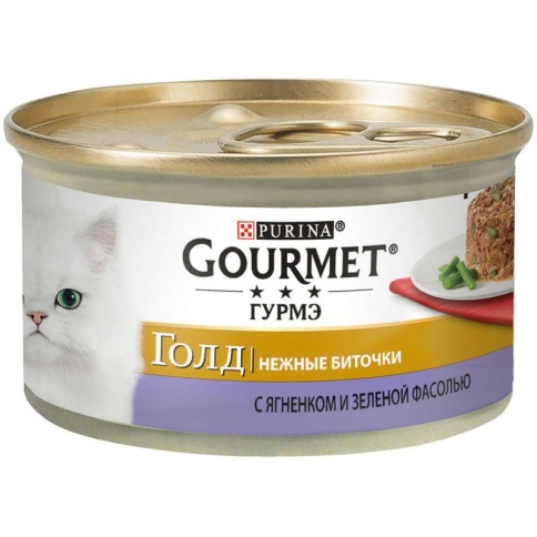 Консервы Gourmet Gold Нежные биточки для взрослых кошек с ягненком и зеленой фасолью - 85 г фото 2