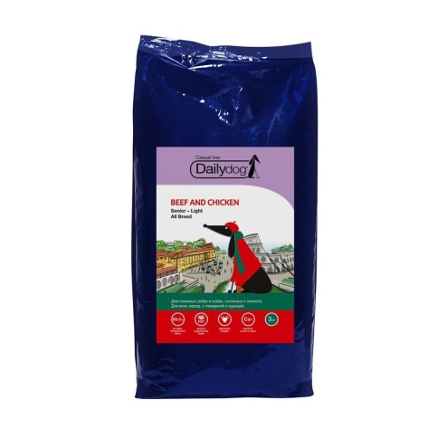 Dailydog Casual Line Senior-Light All Breed сухой корм для пожилых собак и собак склонных к ожирению всех пород с говядиной и курицей 3 кг фото 1