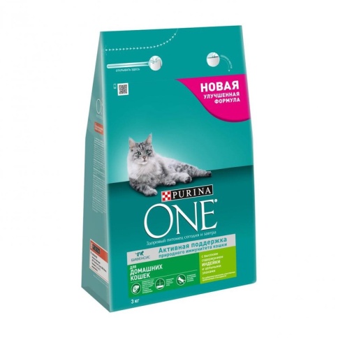 Сухой корм Purina One для домашних кошек с индейкой и цельными злаками - 3 кг фото 1