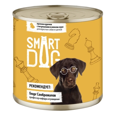 Влажный корм Smart Dog для для взрослых собак и щенков, кусочки курочки с потрошками в нежном соусе, 85 г фото 1