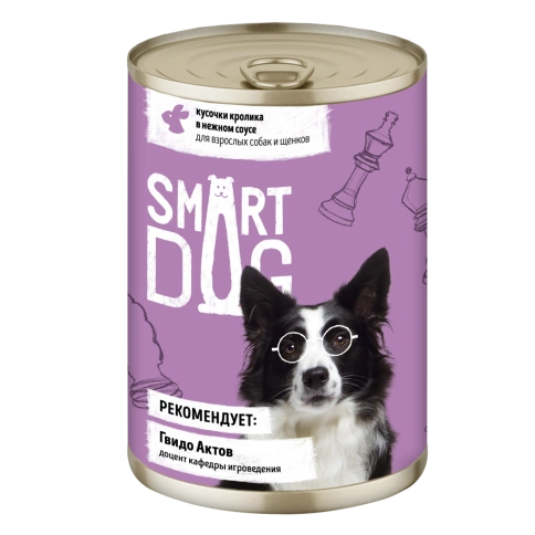 Влажный корм Smart Dog для для взрослых собак и щенков, кусочки кролика в нежном соусе, 400 г фото 1