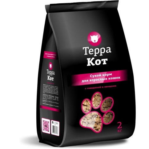 Терра Кот сухой корм для взрослых кошек всех пород с говядиной и овощами - 2 кг фото 1