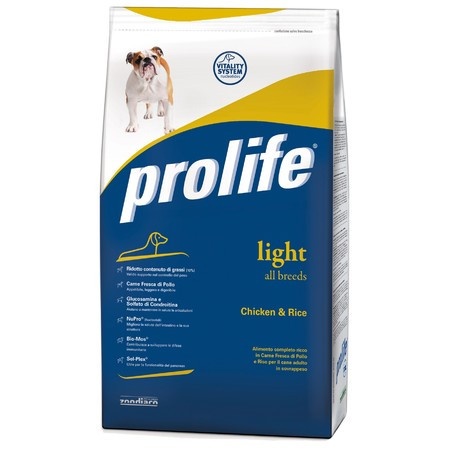Prolife Dog Adult Light сухой корм для собак с избыточным весом с курицей и рисом - 800 г фото 1