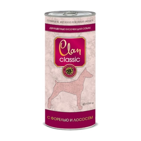 Clan Classic влажный корм для собак кусочки в соусе с форелью и лососем в консервах - 1,25 кг фото 1