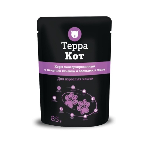 Терра Кот влажный корм для взрослых кошек всех пород с печенью ягненка и овощами в желе - 85 г фото 1