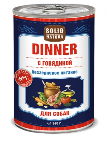 Solid Natura Dinner Говядина влажный корм для собак в жестяной банке 340 г фото 1