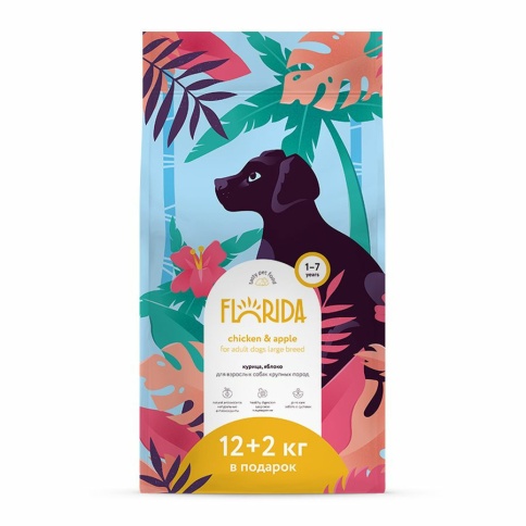 Florida сухой корм для взрослых собак крупных пород с курицей и яблоком 14 кг фото 1