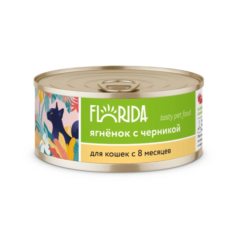Влажный корм Florida для кошек с ягненком и черникой, 100 г фото 1