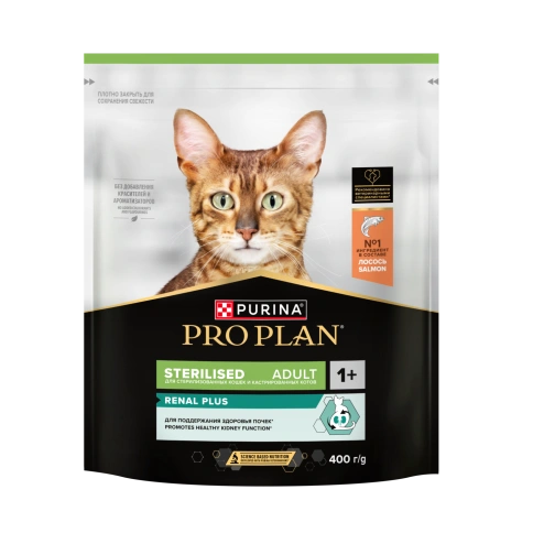 Сухой корм Purina Pro Plan Cat Adult Sterilised Opti-RenalL для стерилизованных кошек, с лососем, 400 г фото 1