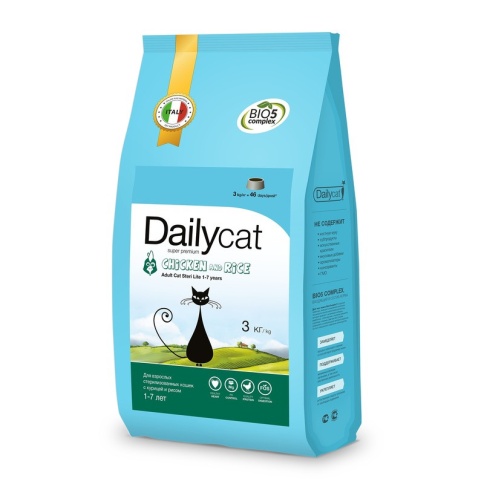 Dailycat Adult Steri Lite Chicken & Rice для взрослых кастрированных и стерилизованных кошек с курицей и рисом 3 кг фото 2