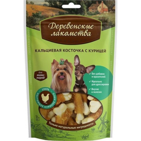 Деревенские лакомства для собак мелких пород Кальциевая косточка с курицей 55 г фото 2