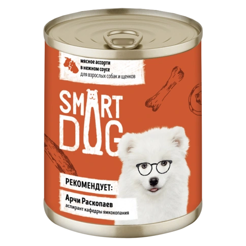 Влажный корм Smart Dog для для взрослых собак и щенков, мясное ассорти в нежном соусе, 240 г фото 1