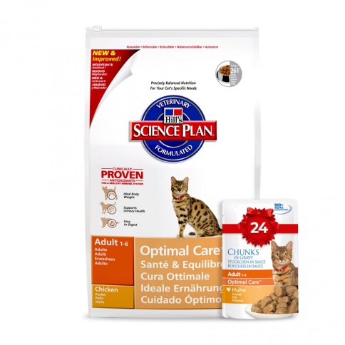 Hill's Science Plan Optimal Care сухой корм для взрослых кошек с курицей - 15 кг фото 1